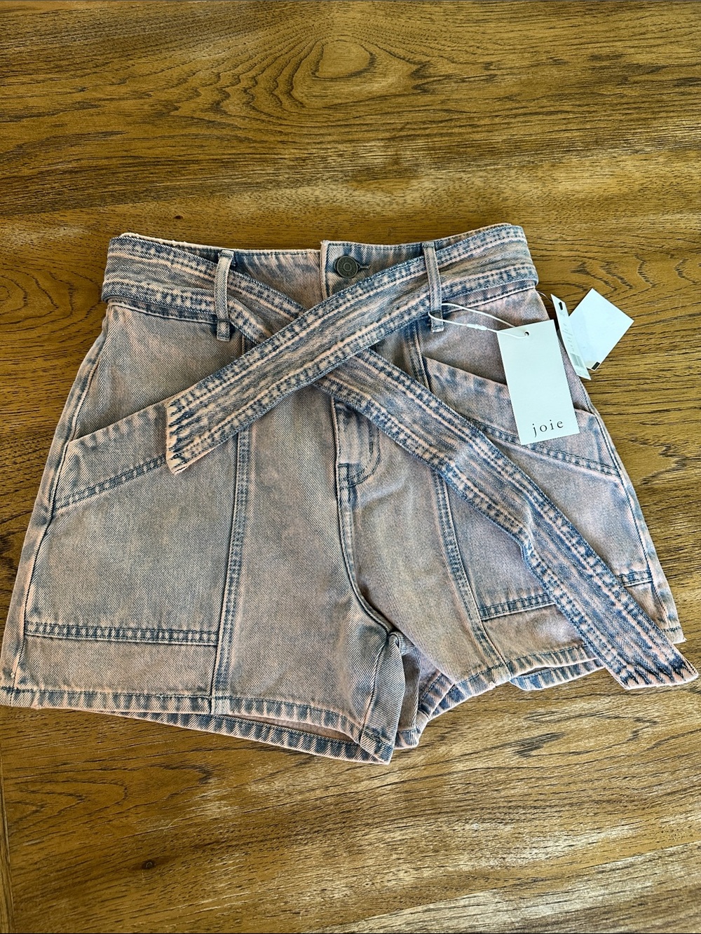 Joie Washed Pink High-Rise Wrap-Belt Shorts